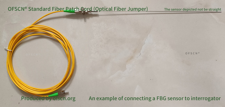 An example of a patch cord connecting a fiber Bragg grating sensor to a fiber Bragg grating interrogator An example of a patch cord connecting a fiber Bragg grating sensor to a fiber Bragg grating interrogator
